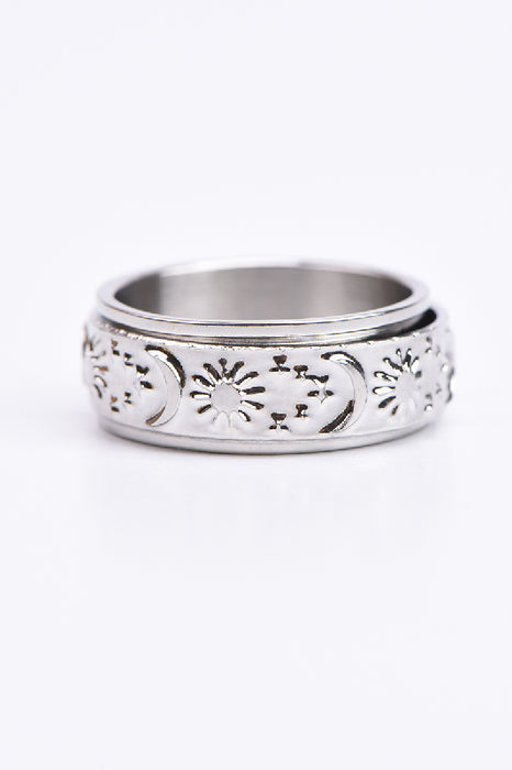Spinnerring Edelstahl versilbert Sonne Mond Sterne