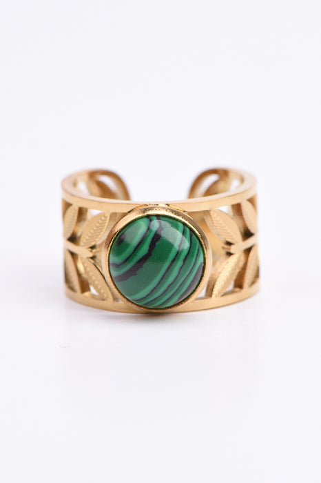 Ring Edelstahl vergoldet Malachit verstellbar