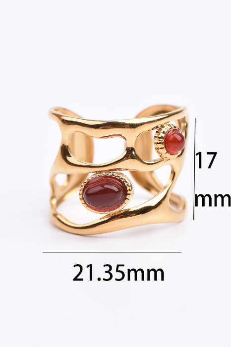 Ring Edelstahl vergoldet 2 Steine Karneol verstellbar