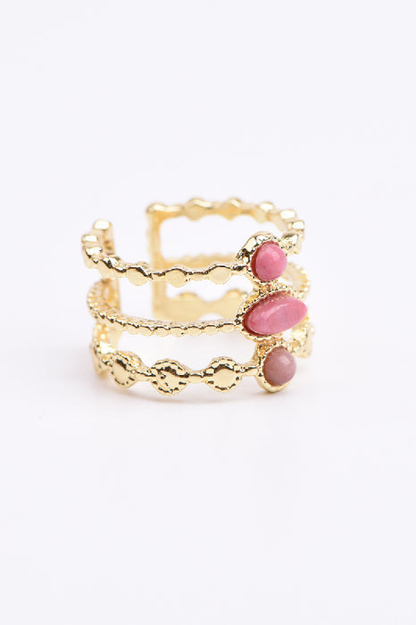 Ring Edelstahl vergoldet 3 Steine Rhodochrosit verstellbar