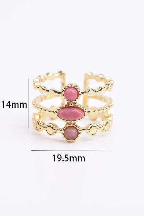 Ring Edelstahl vergoldet 3 Steine Rhodochrosit verstellbar