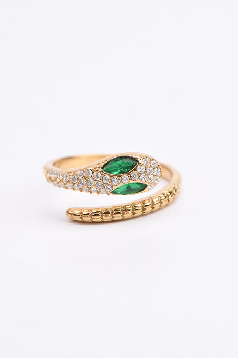 Ring Edelstahl vergoldet Schlange grüne Augen mit Zirkonia Klasse 5A verstellbar