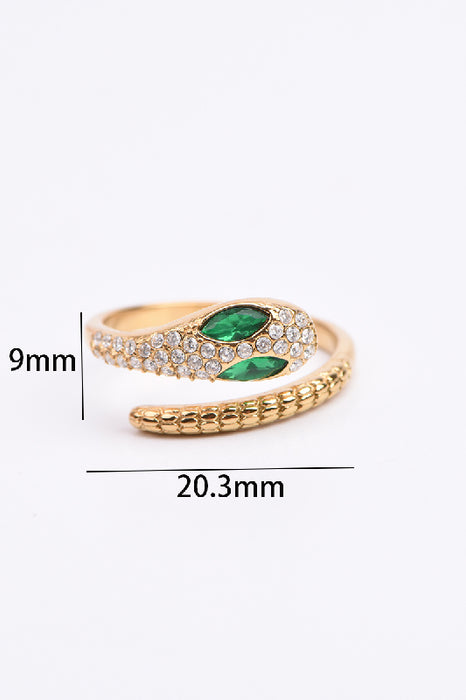 Ring Edelstahl vergoldet Schlange grüne Augen mit Zirkonia Klasse 5A verstellbar