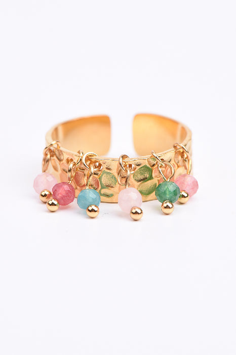 Ring Edelstahl vergoldet Jade multicolor verstellbar