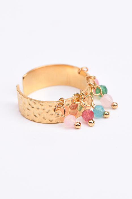 Ring Edelstahl vergoldet Jade multicolor verstellbar