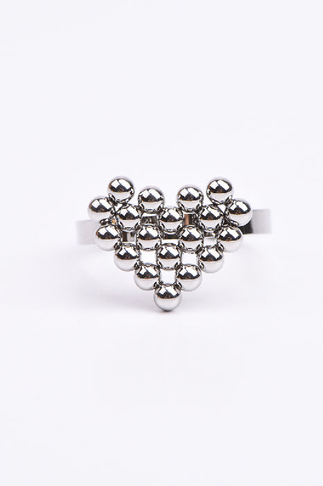Ring Edelstahl versilbert Herz aus Kugeln verstellbar