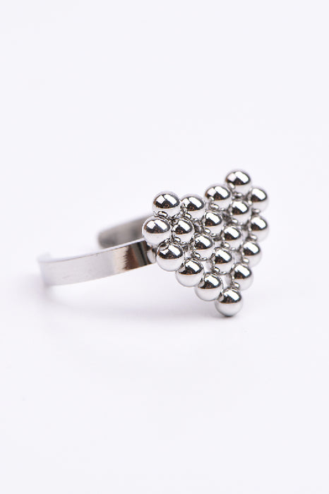 Ring Edelstahl versilbert Herz aus Kugeln verstellbar