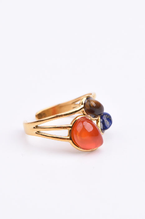 Ring Edelstahl vergoldet Karneol, Tigerauge, Lapis Lazuli verstellbar