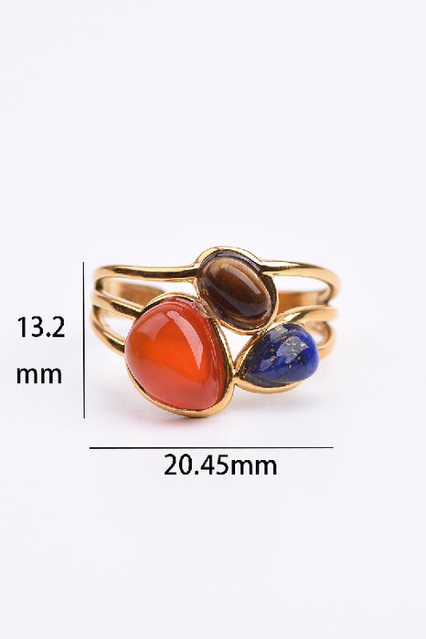 Ring Edelstahl vergoldet Karneol, Tigerauge, Lapis Lazuli verstellbar