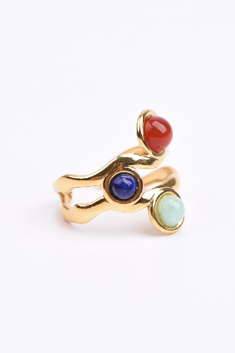 Ring Edelstahl vergoldet Karneol, blauer Amazonit, Lapis Lazuli verstellbar