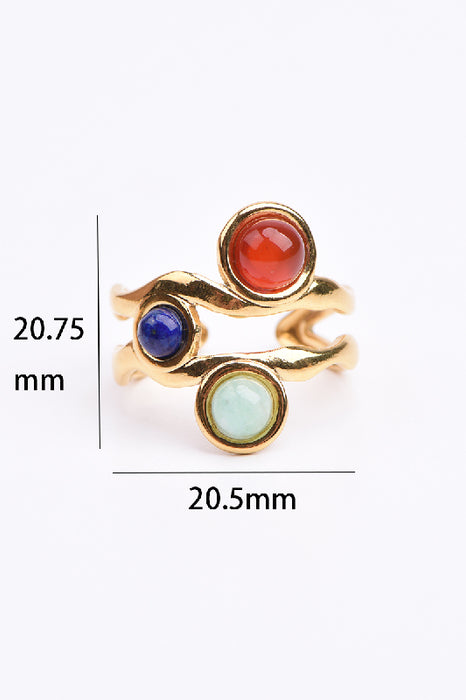 Ring Edelstahl vergoldet Karneol, blauer Amazonit, Lapis Lazuli verstellbar
