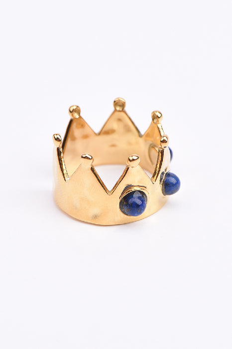 Ring Edelstahl vergoldet Krone mit Lapislazuli Steinen verstellbar