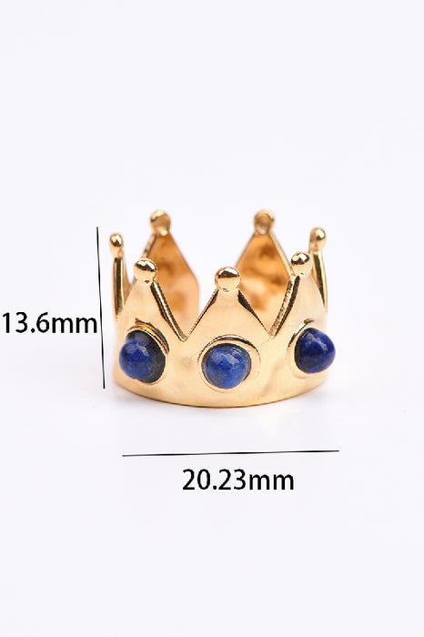 Ring Edelstahl vergoldet Krone mit Lapislazuli Steinen verstellbar