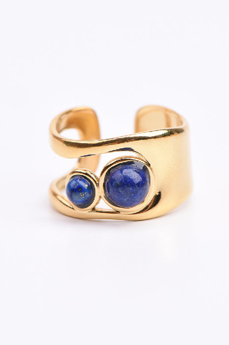 Ring Edelstahl vergoldet 2 Steine Lapis Lazuli verstellbar