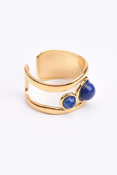 Ring Edelstahl vergoldet 2 Steine Lapis Lazuli verstellbar