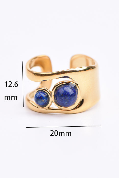 Ring Edelstahl vergoldet 2 Steine Lapis Lazuli verstellbar
