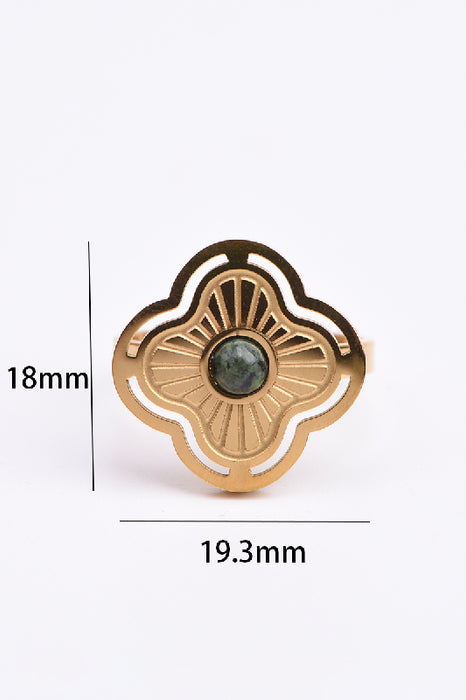 Ring Edelstahl vergoldet Lapis Lazuli gefasst in Blumenform verstellbar