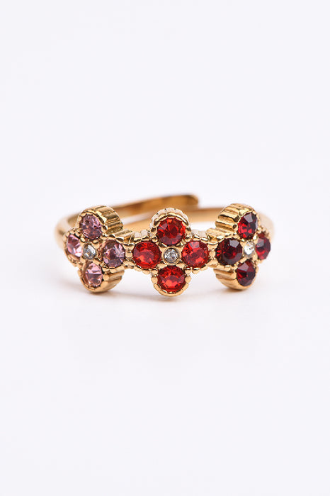 Ring Edelstahl vergoldet 3 Blumen Zirkonia Klasse 5A Rottöne
