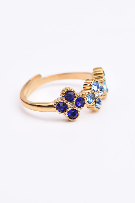 Ring Edelstahl vergoldet 3 Blumen Zirkonia Klasse 5A Blautöne