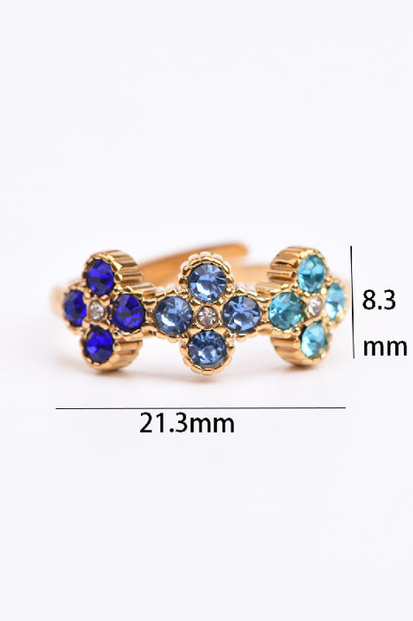 Ring Edelstahl vergoldet 3 Blumen Zirkonia Klasse 5A Blautöne