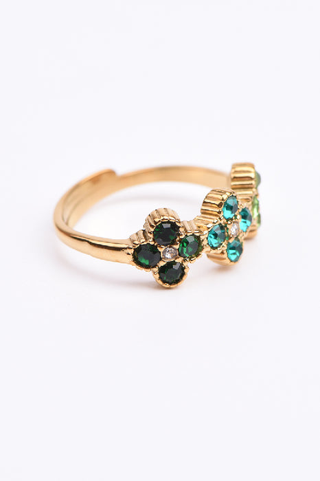Ring Edelstahl vergoldet 3 Blumen Zirkonia Klasse 5A Grüntöne