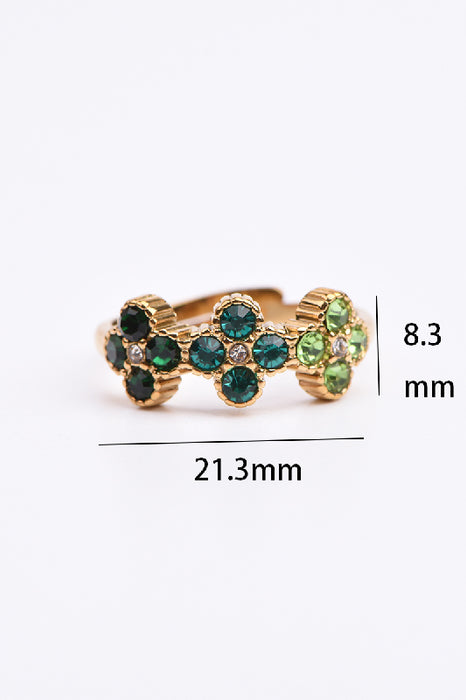 Ring Edelstahl vergoldet 3 Blumen Zirkonia Klasse 5A Grüntöne
