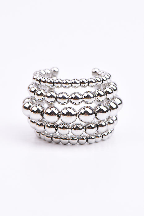 MISSING_Ring stainless steel silver-plated 5-row beads adjustable