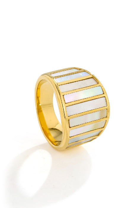 Ring Edelstahl vergoldet Perlmutt