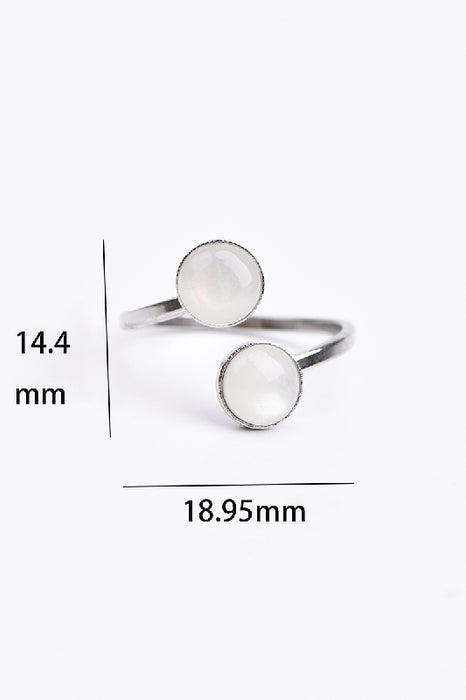 Ring Edelstahl vergsilbert weisses Katzenauge verstellbar