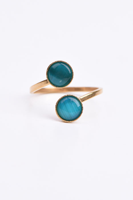 Ring Edelstahl vergoldet blaues Katzenauge verstellbar