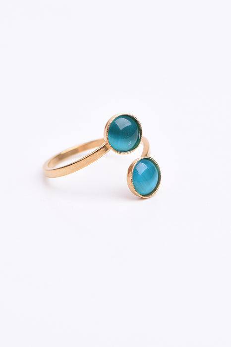 Ring Edelstahl vergoldet blaues Katzenauge verstellbar