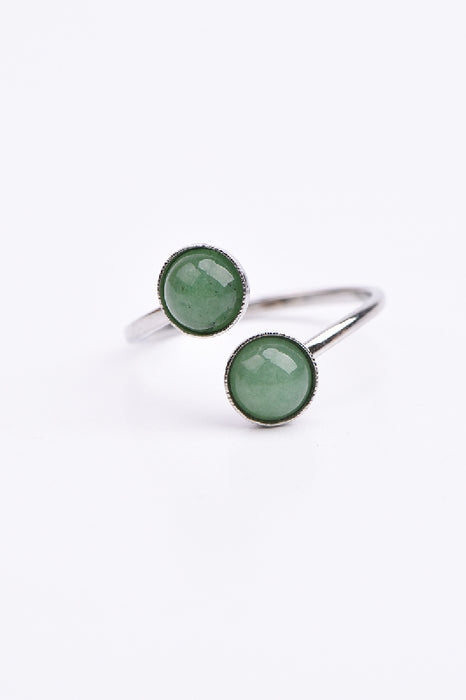 Ring Edelstahl vergsilbert grüner Aventurin verstellbar