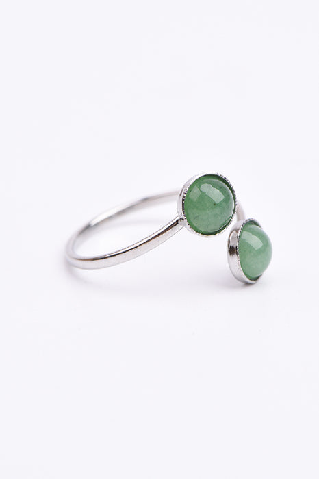 Ring Edelstahl vergsilbert grüner Aventurin verstellbar