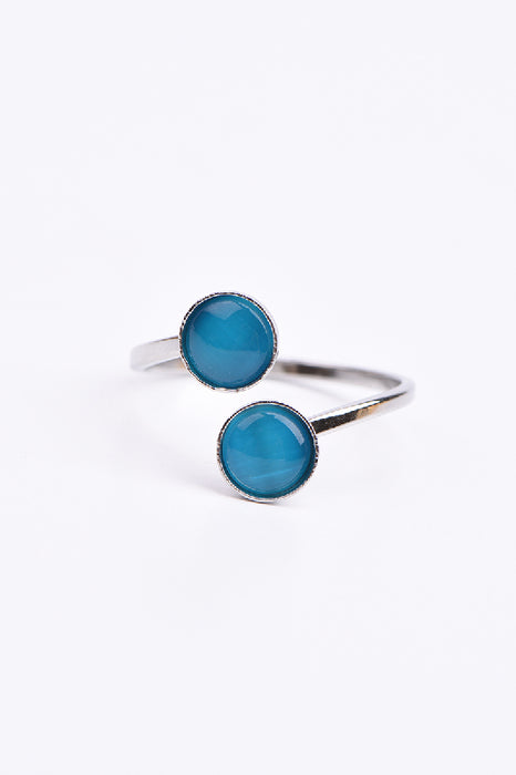 Ring Edelstahl vergsilbert blaues Katzenauge verstellbar