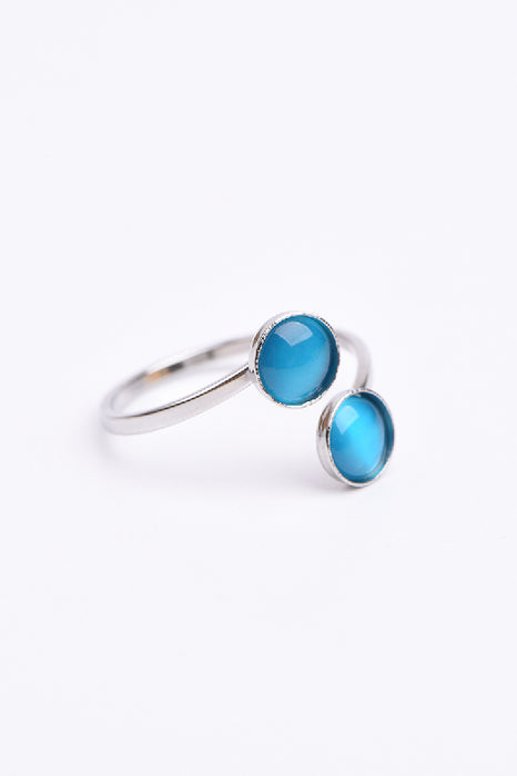 Ring Edelstahl vergsilbert blaues Katzenauge verstellbar