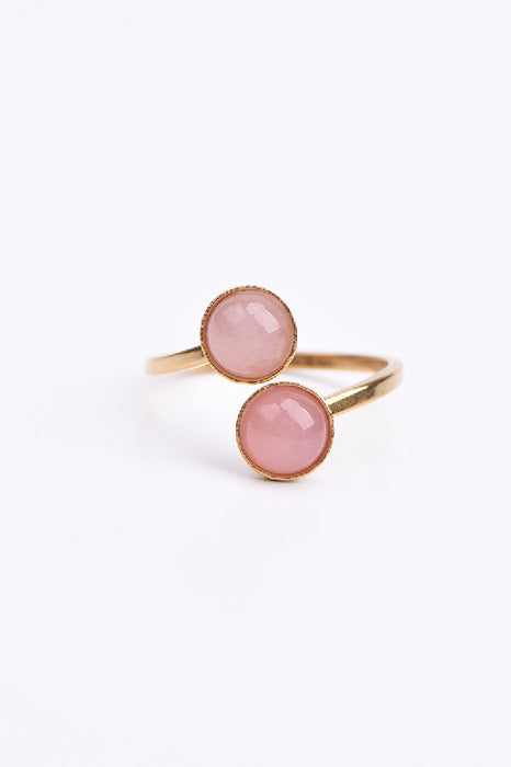 Ring Edelstahl vergoldet Rosenquarz verstellbar