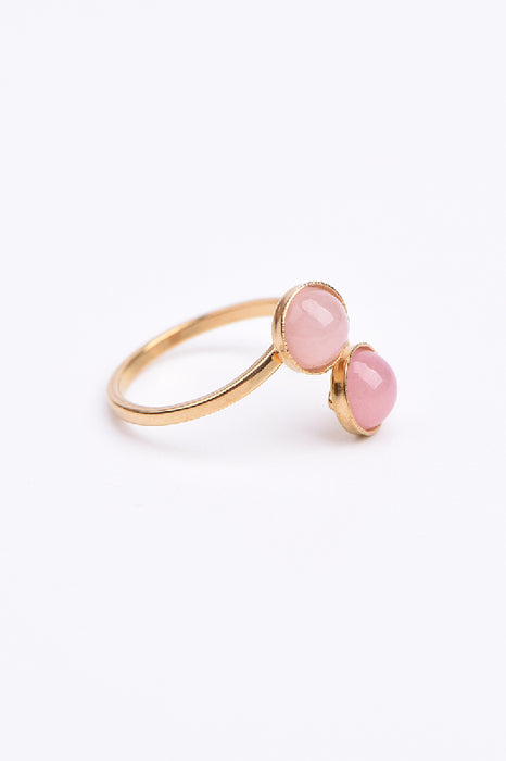 Ring Edelstahl vergoldet Rosenquarz verstellbar