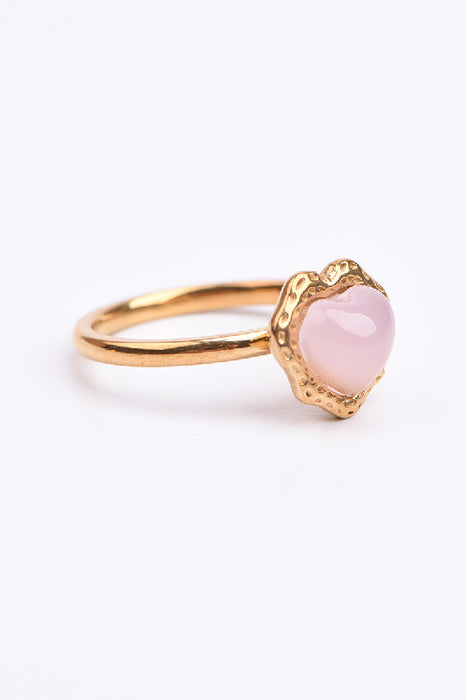 Rose Quartz Heart Gold Plated Stainless Steel Ring