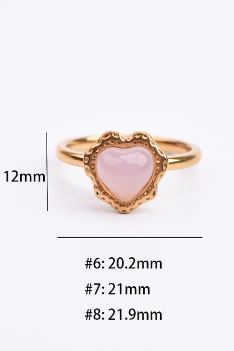 Rose Quartz Heart Gold Plated Stainless Steel Ring
