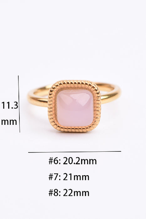 Ring stainless steel gold-plated square rose quartz stone