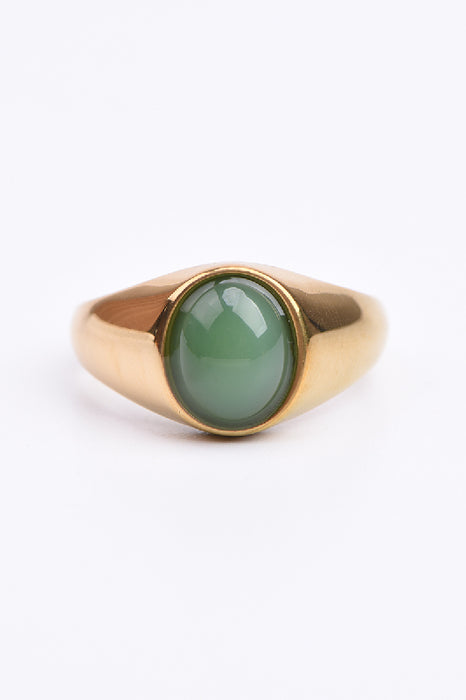 Ring Edelstahl vergoldet grüner Aventurin massive, glatte Fassung
