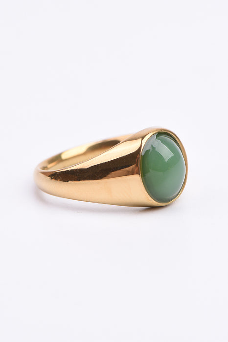 Ring Edelstahl vergoldet grüner Aventurin massive, glatte Fassung
