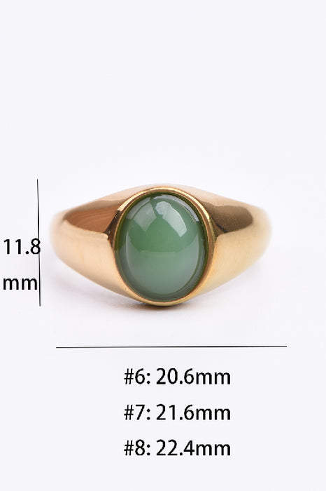 Ring Edelstahl vergoldet grüner Aventurin massive, glatte Fassung