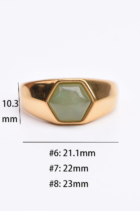 Ring Edelstahl vergoldet sechseckiger grüner Aventurin