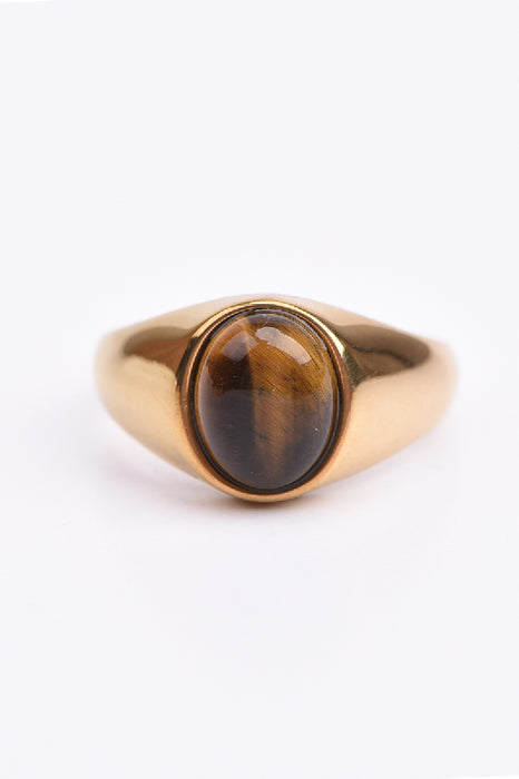 Ring Edelstahl vergoldet Tigerauge massive, glatte Fassung