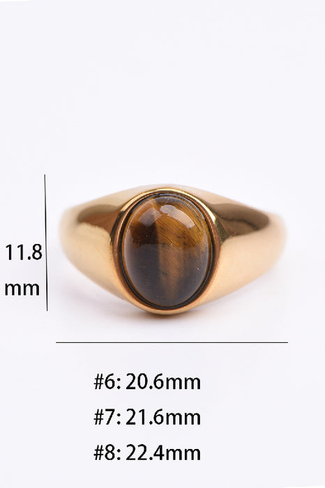 Ring Edelstahl vergoldet Tigerauge massive, glatte Fassung