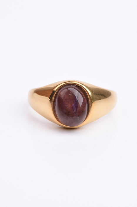 Ring Edelstahl vergoldet Amethyst massive, glatte Fassung
