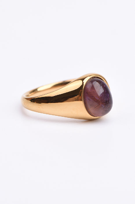 Ring Edelstahl vergoldet Amethyst massive, glatte Fassung