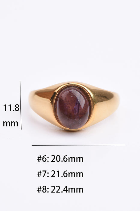 Ring Edelstahl vergoldet Amethyst massive, glatte Fassung