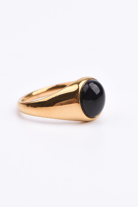 Ring Edelstahl vergoldet schwarzer Obsidian massive, glatte Fassung